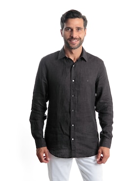 Camisa casual Kenneth Cole de lino manga larga para hombre