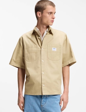 Camisa casual Hugo Blue de algodón manga corta para hombre