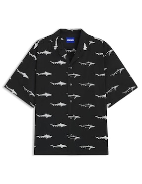 Camisa casual Hugo Blue de algodón manga corta para hombre