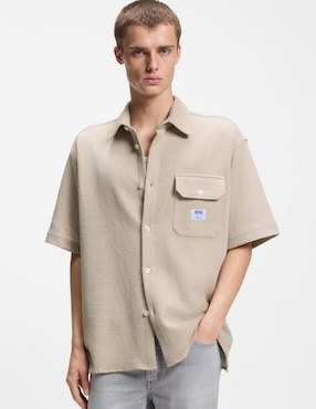 Camisa casual Hugo Blue de algodón manga corta para hombre