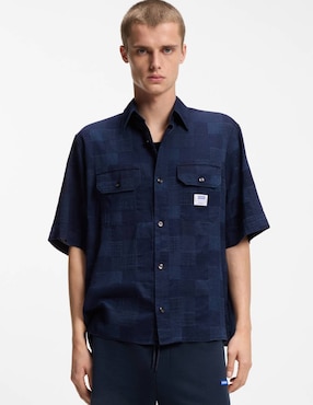 Camisa casual Hugo Blue de algodón manga corta para hombre