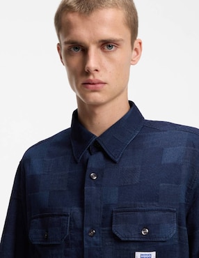 Camisa casual Hugo Blue de algodón manga corta para hombre