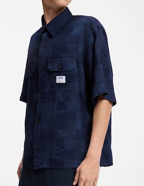 Camisa casual Hugo Blue de algodón manga corta para hombre