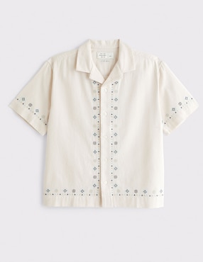 Camisa casual Abercrombie & Fitch de lino manga corta para hombre