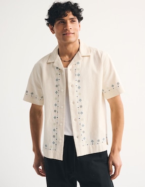 Camisa casual Abercrombie & Fitch de lino manga corta para hombre
