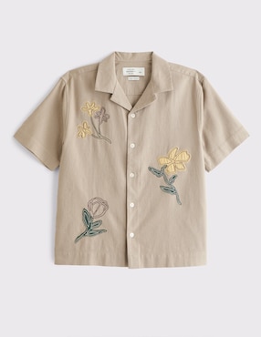 Camisa casual Abercrombie & Fitch de lino manga corta para hombre