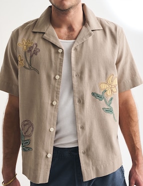 Camisa casual Abercrombie & Fitch de lino manga corta para hombre