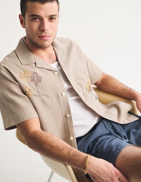 Camisa casual Abercrombie & Fitch de lino manga corta para hombre