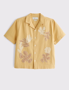 Camisa casual Abercrombie & Fitch de lino manga corta para hombre