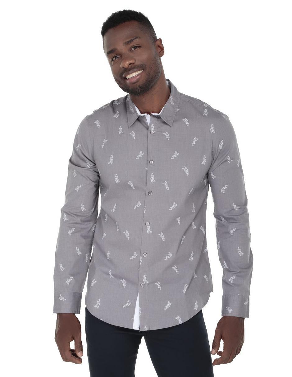 Camisa casual con diseño floral Guess corte regular fit manga larga gris  claro en Liverpool
