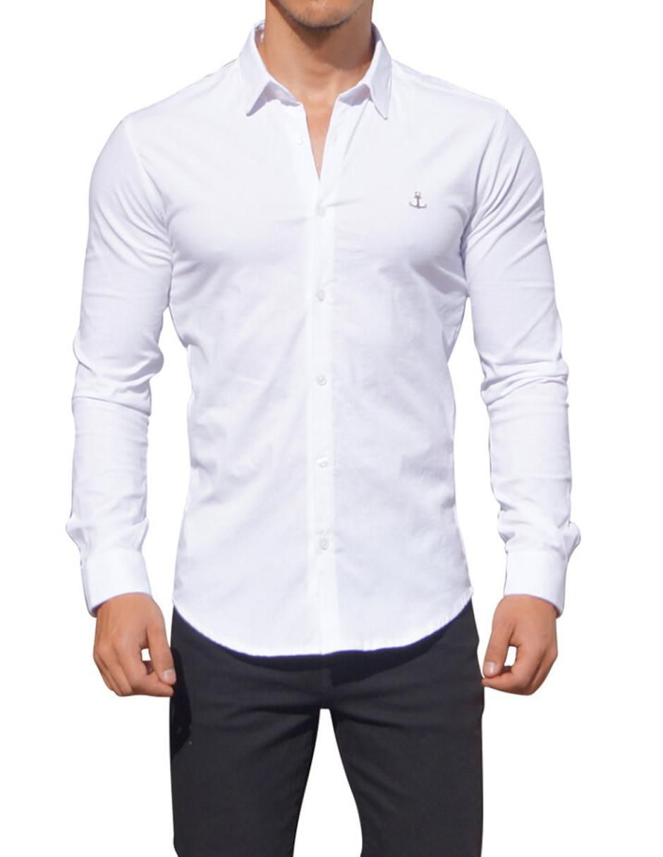 Camisa de vestir de algodón manga larga para hombre