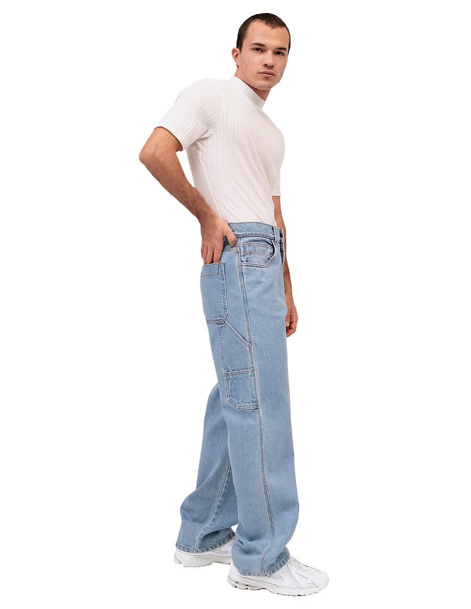 Jeans straight lavado claro para hombre 2