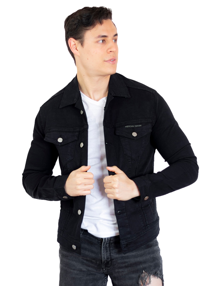 Slim Fit Chamarra De Mezclilla Hombre Negra Chaqueta Mezclilla