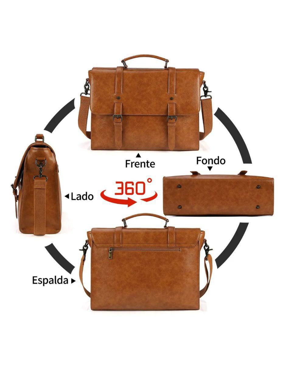Maletín de cuero con compartimiento para laptop 15.6 pulgadas y celular 4