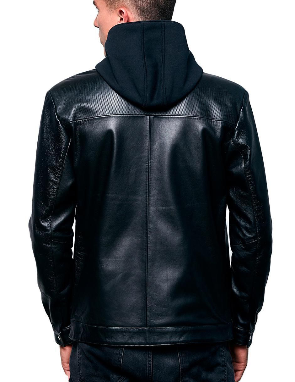 Chamarra de piel capucha desmontable para hombre 2