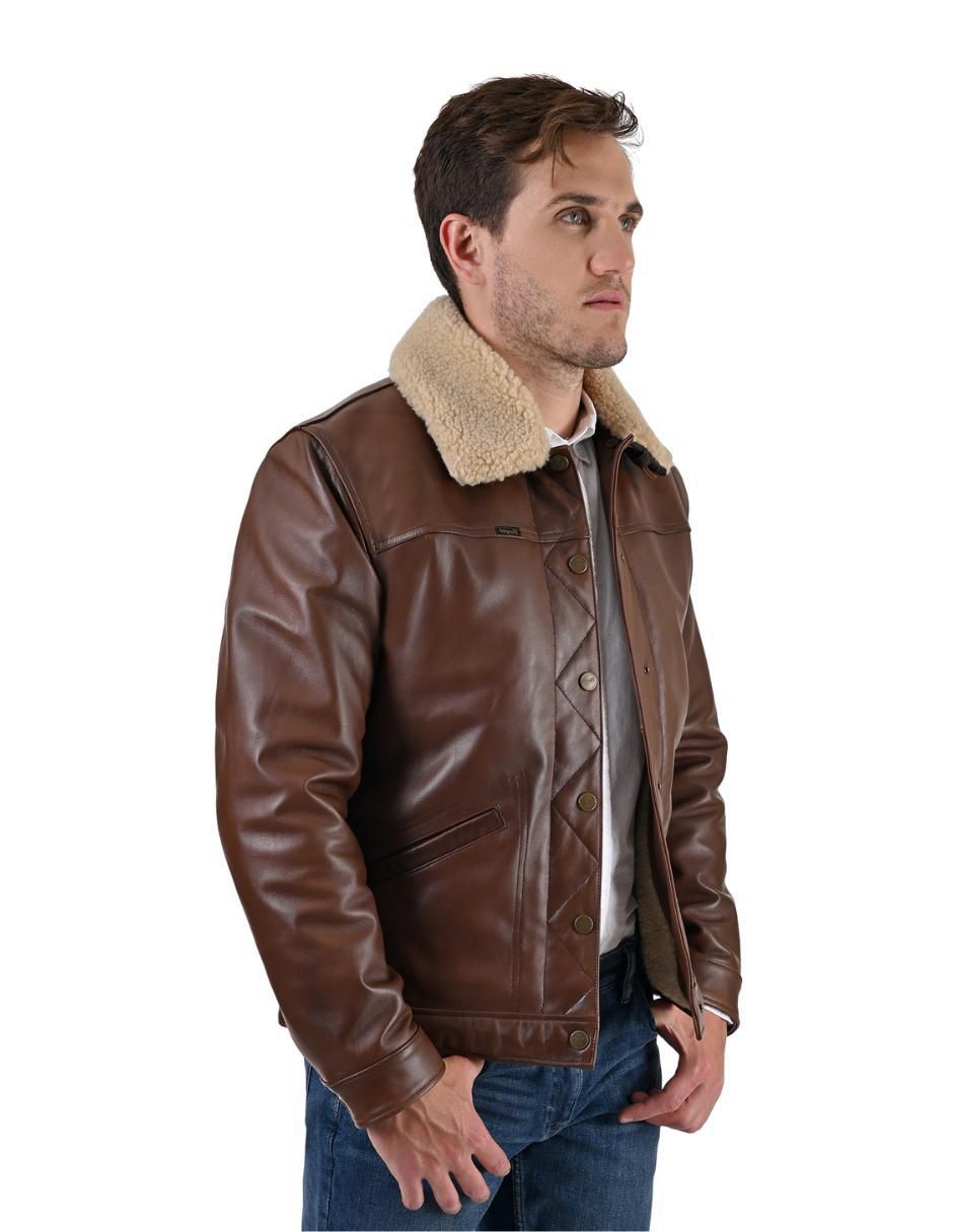 Chamarra de piel cuello desmontable para hombre 3