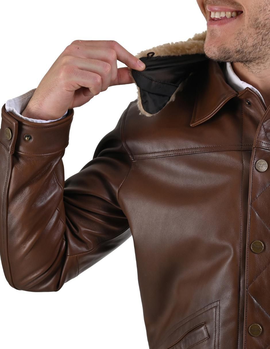 Chamarra de piel cuello desmontable para hombre 5