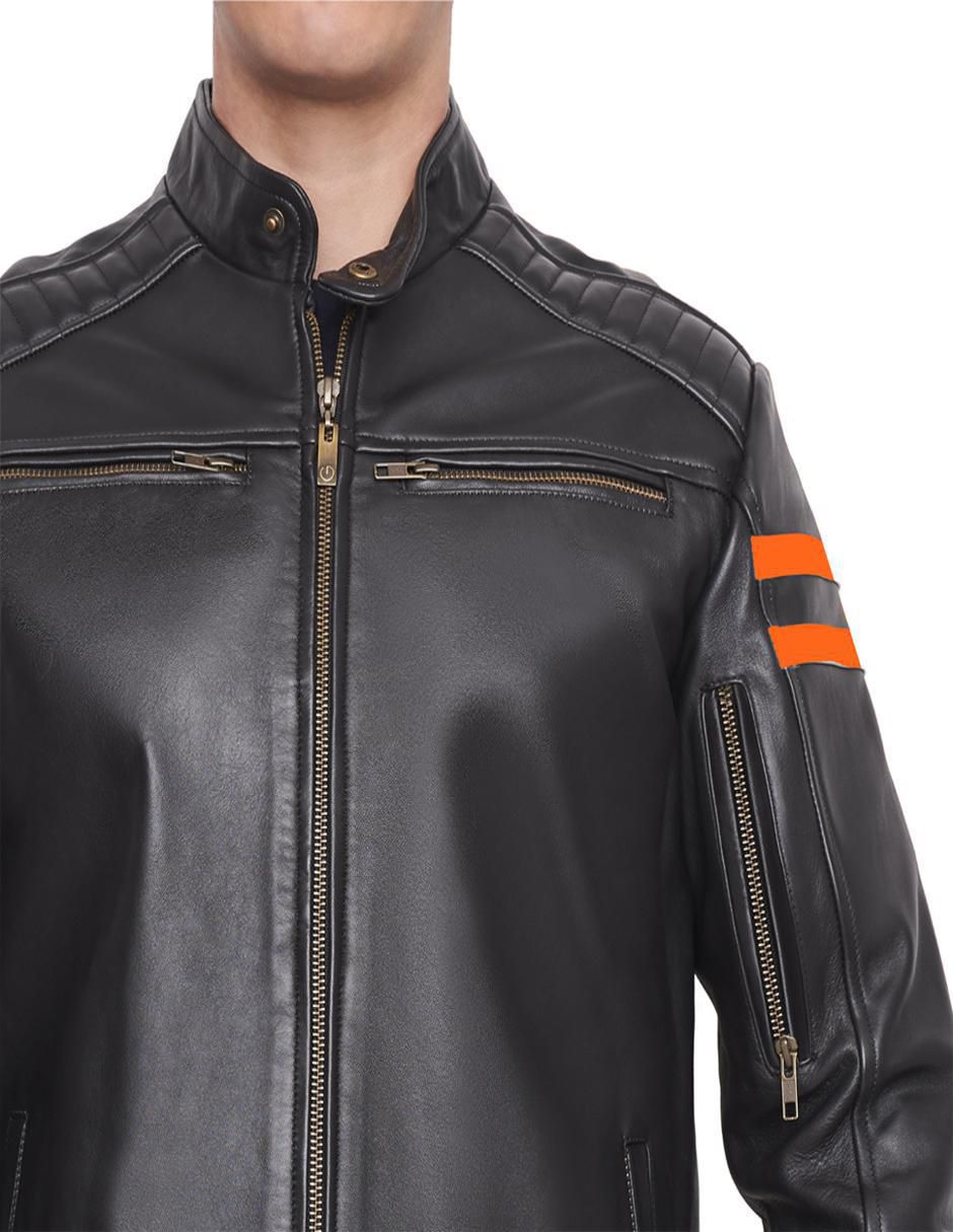Chamarra para motociclista de piel con bolsillos para hombre 4