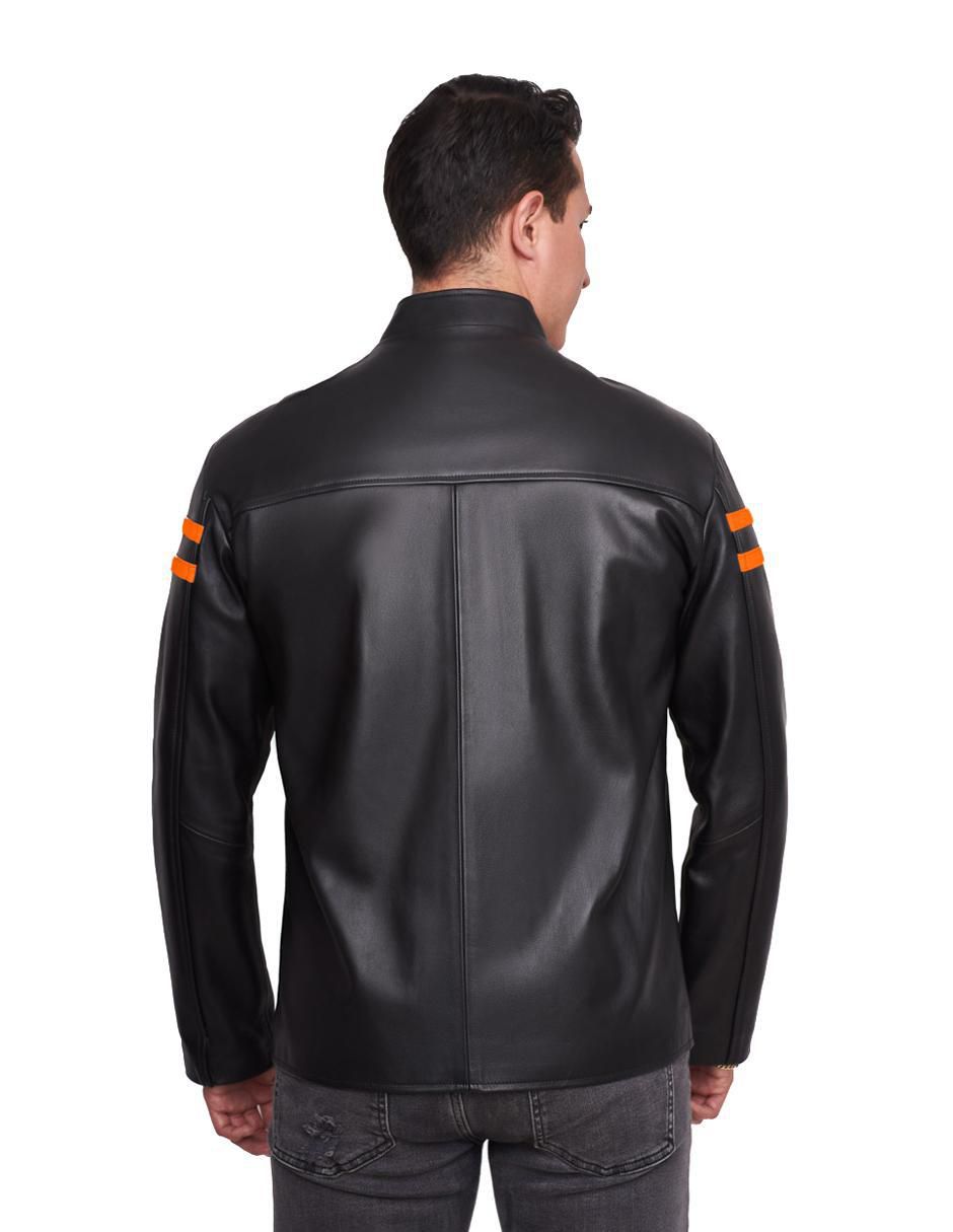 Chamarra para motociclista de piel con bolsillos para hombre 2