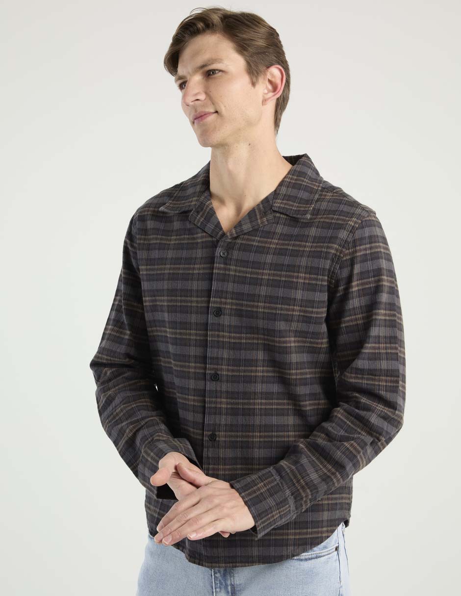 Sobrecamisa casual de algodón manga larga para hombre