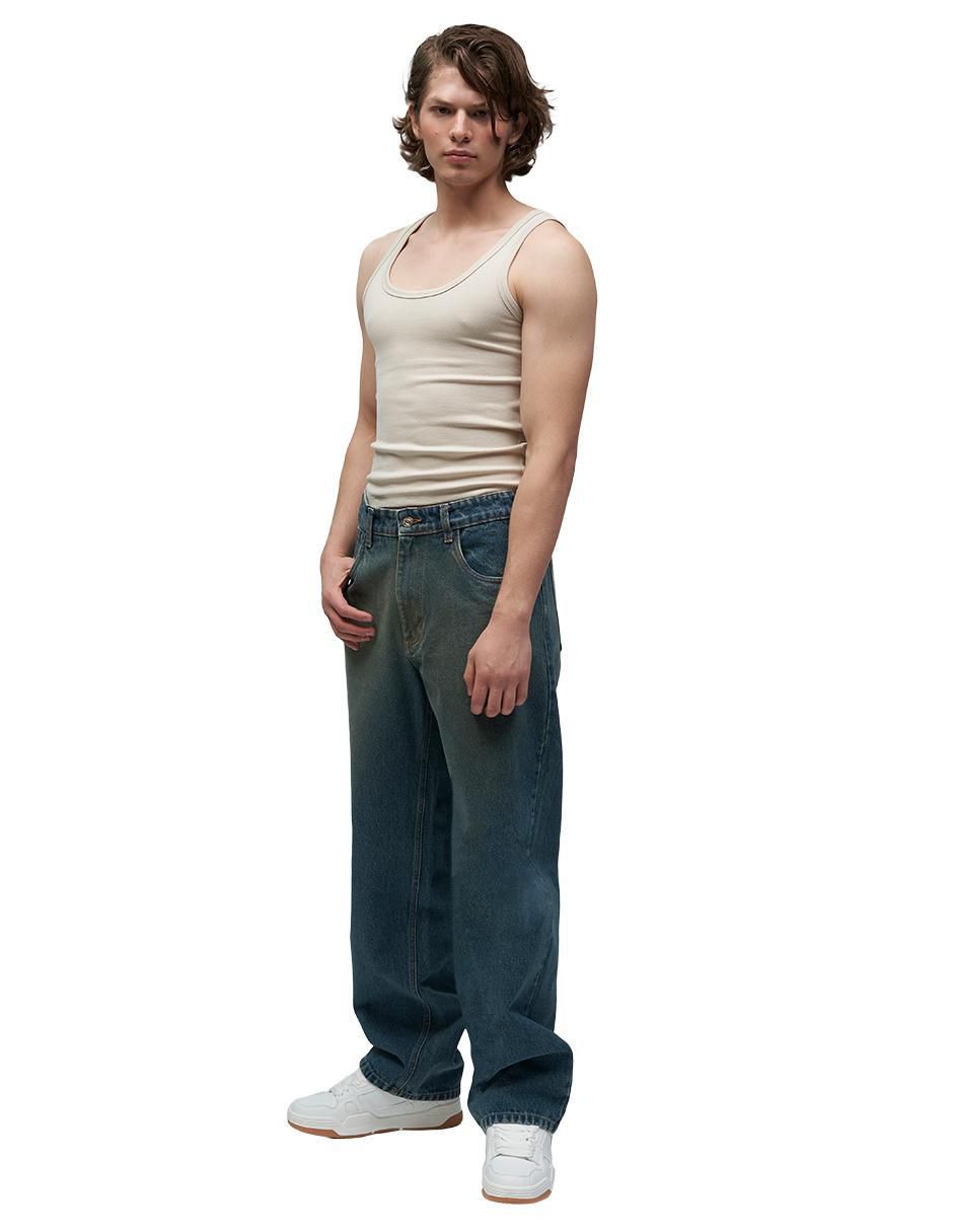 Jeans relaxed slim lavado obscuro para hombre 3