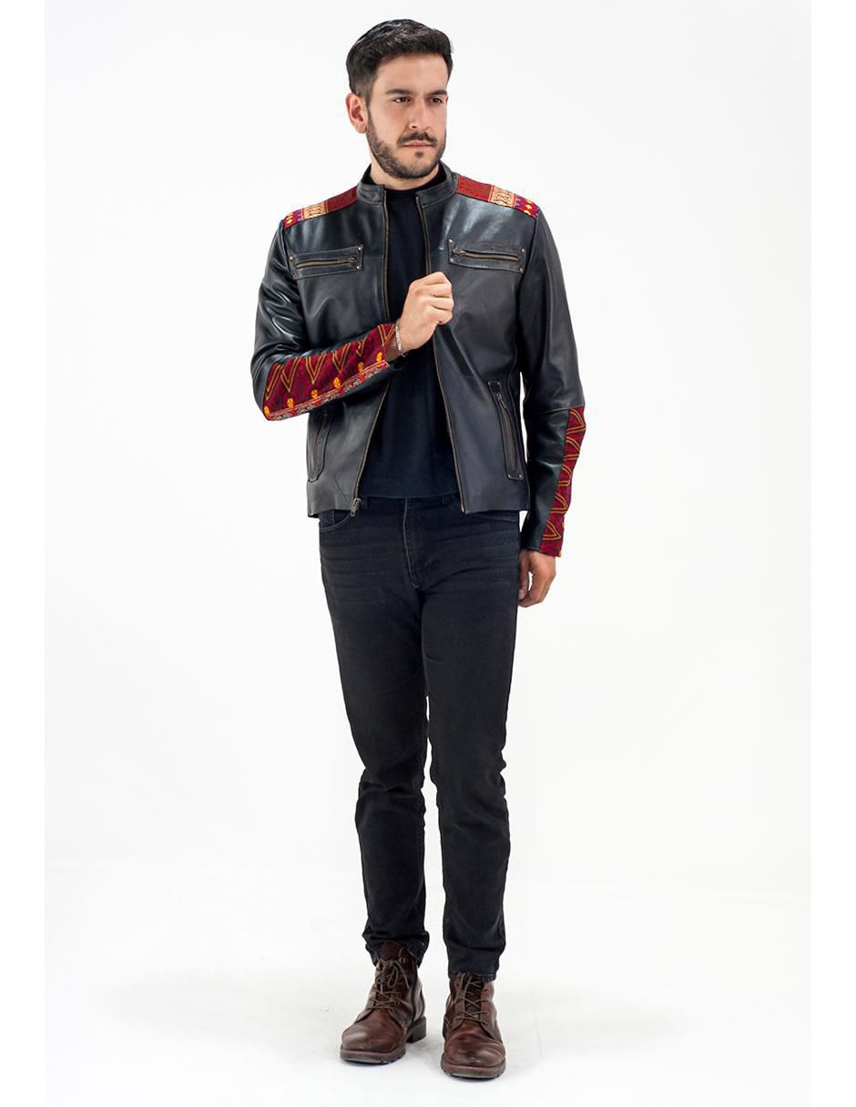 Chamarra de piel con bolsillos para hombre 3