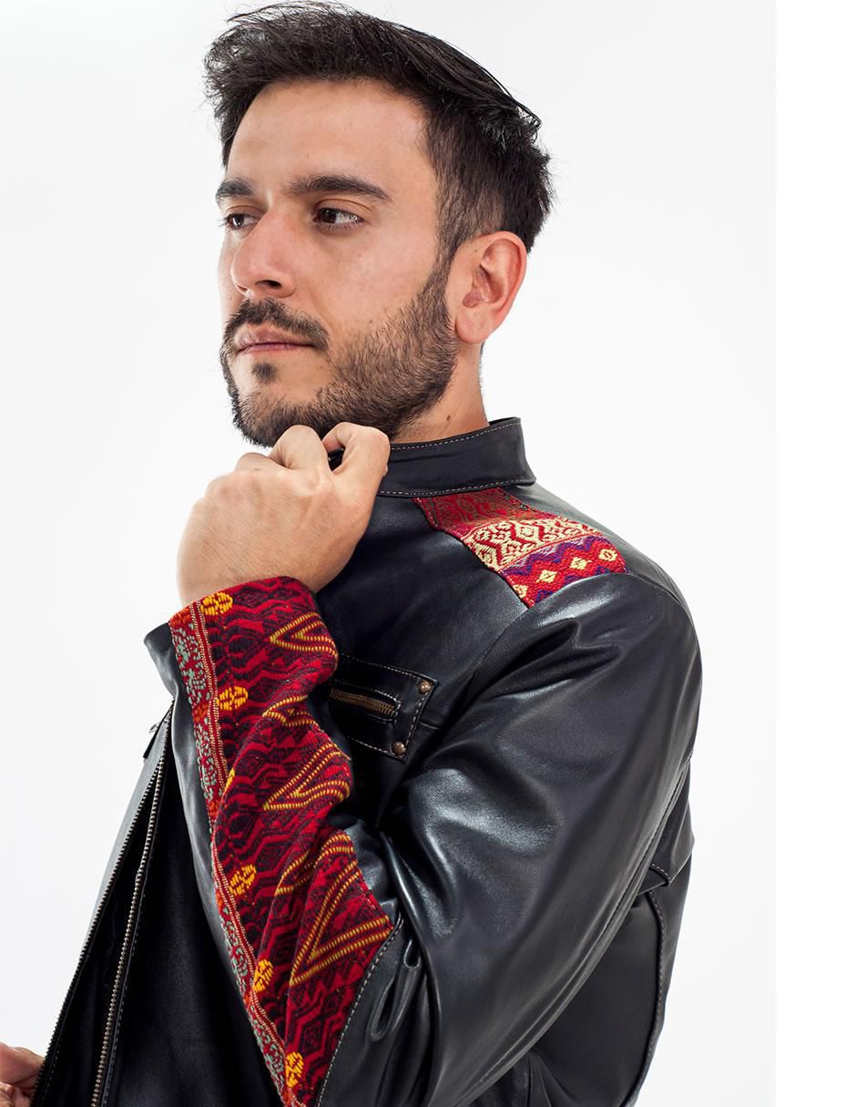 Chamarra de piel con bolsillos para hombre 4