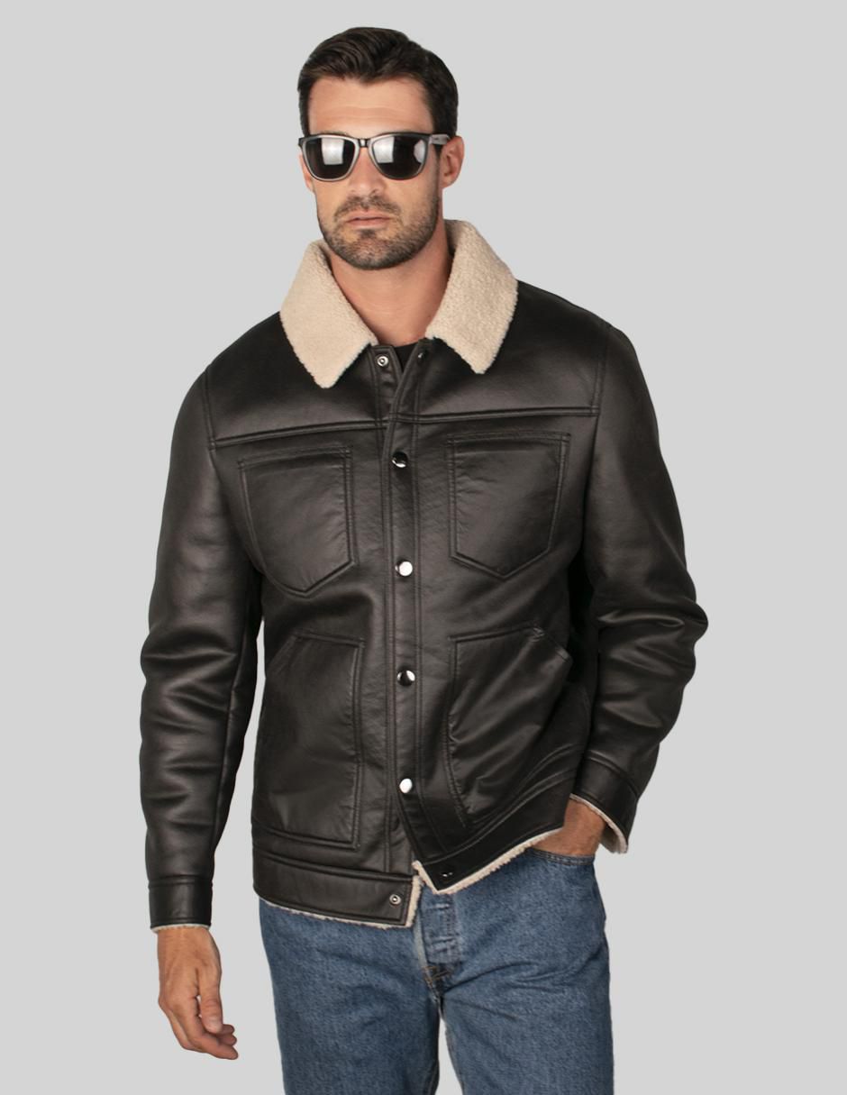 Chamarra casual cuello a contraste para hombre