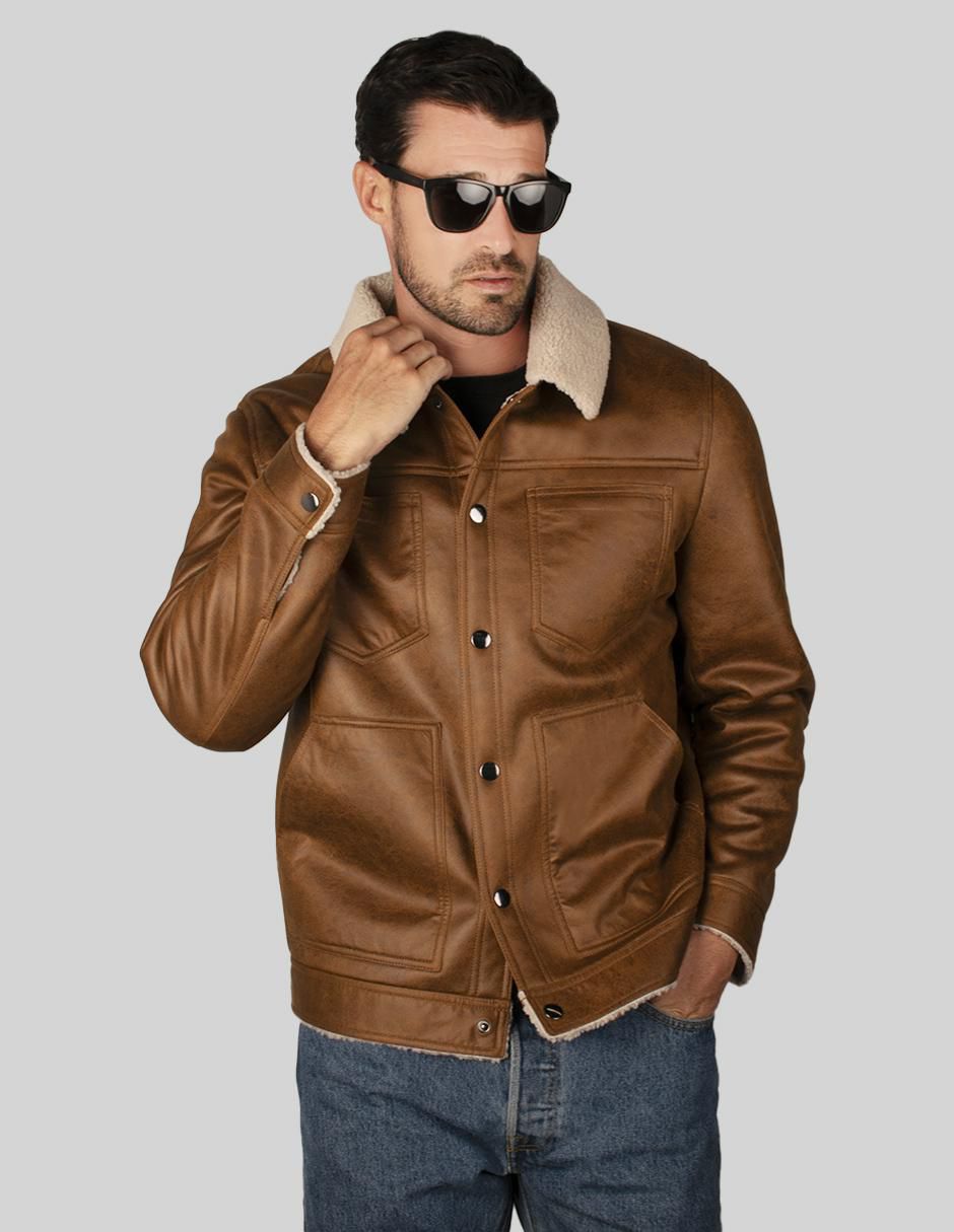 Chamarra casual cuello a contraste para hombre 1