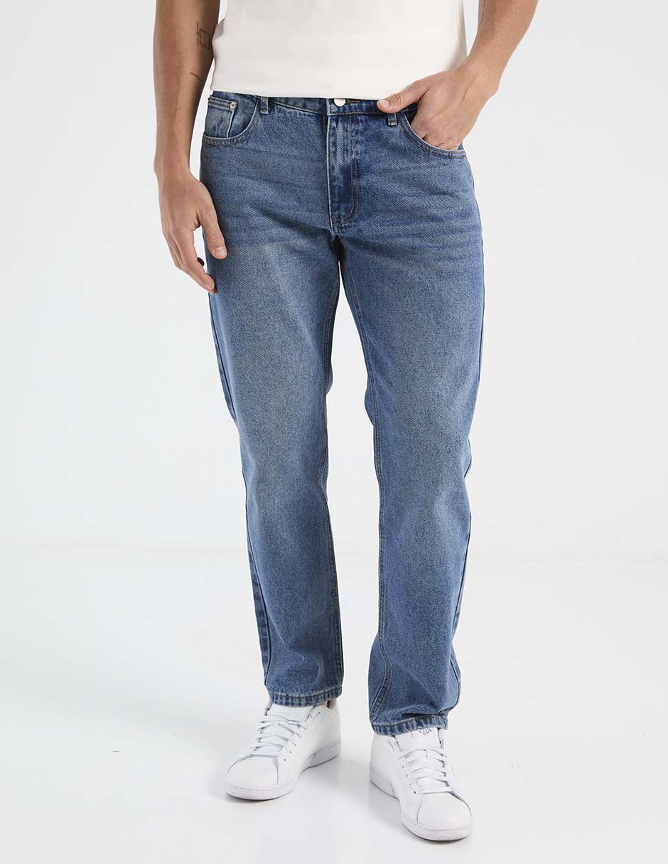 Jeans straight lavado medio para hombre
