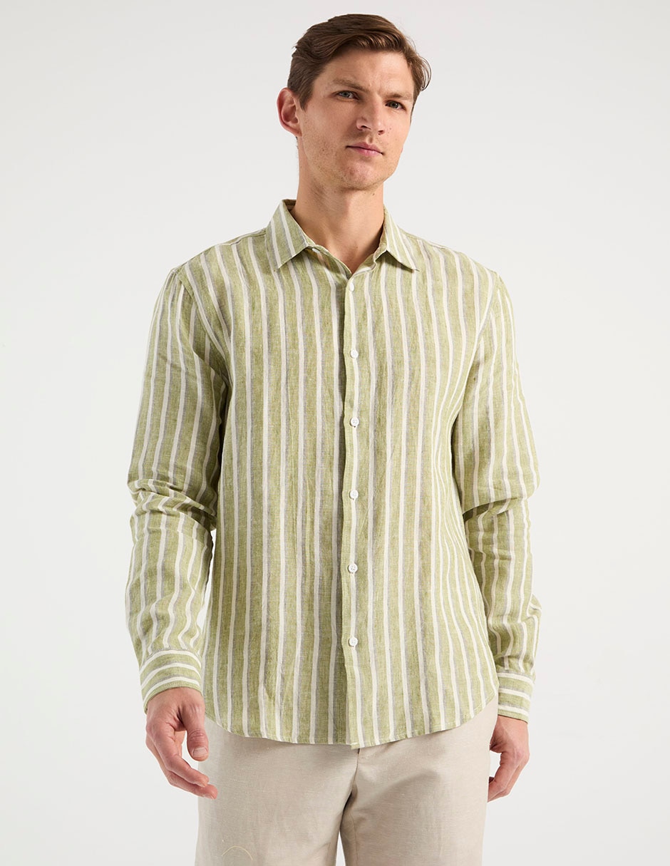 Camisa casual de lino manga larga para hombre