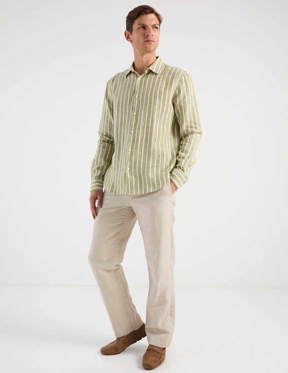 Camisa casual de lino manga larga para hombre 3