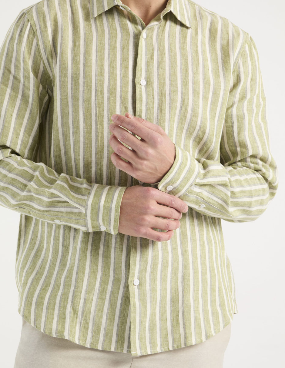 Camisa casual de lino manga larga para hombre 4
