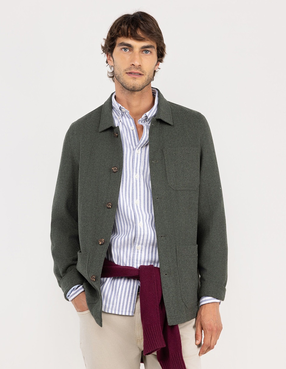 Sobrecamisa casual de lana manga larga para hombre Sobrecamisa casual de lana manga larga para hombre