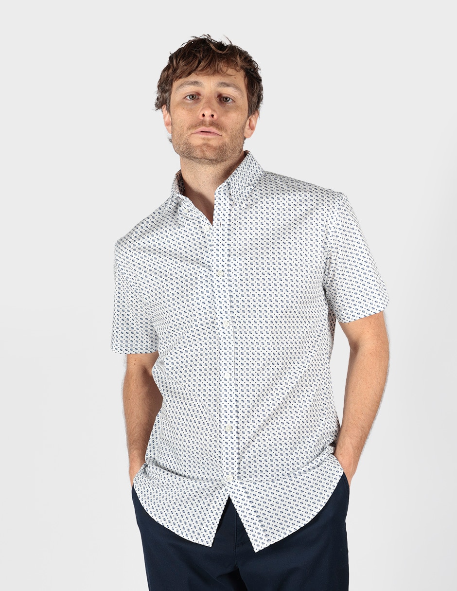 Camisa business casual de algodón manga corta para hombre