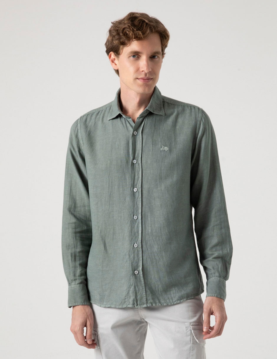 Camisa casual de lino manga larga para hombre 2