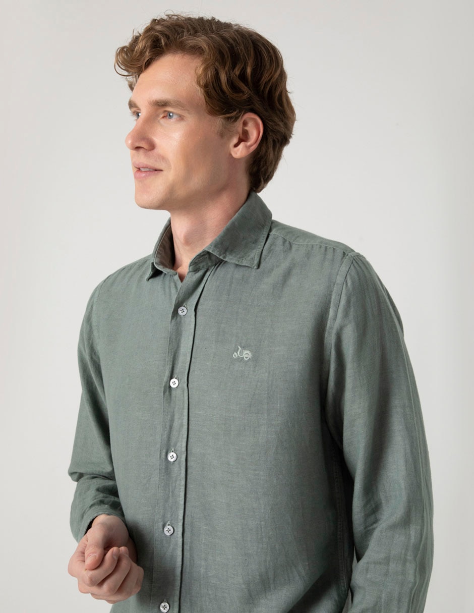 Camisa casual de lino manga larga para hombre 3