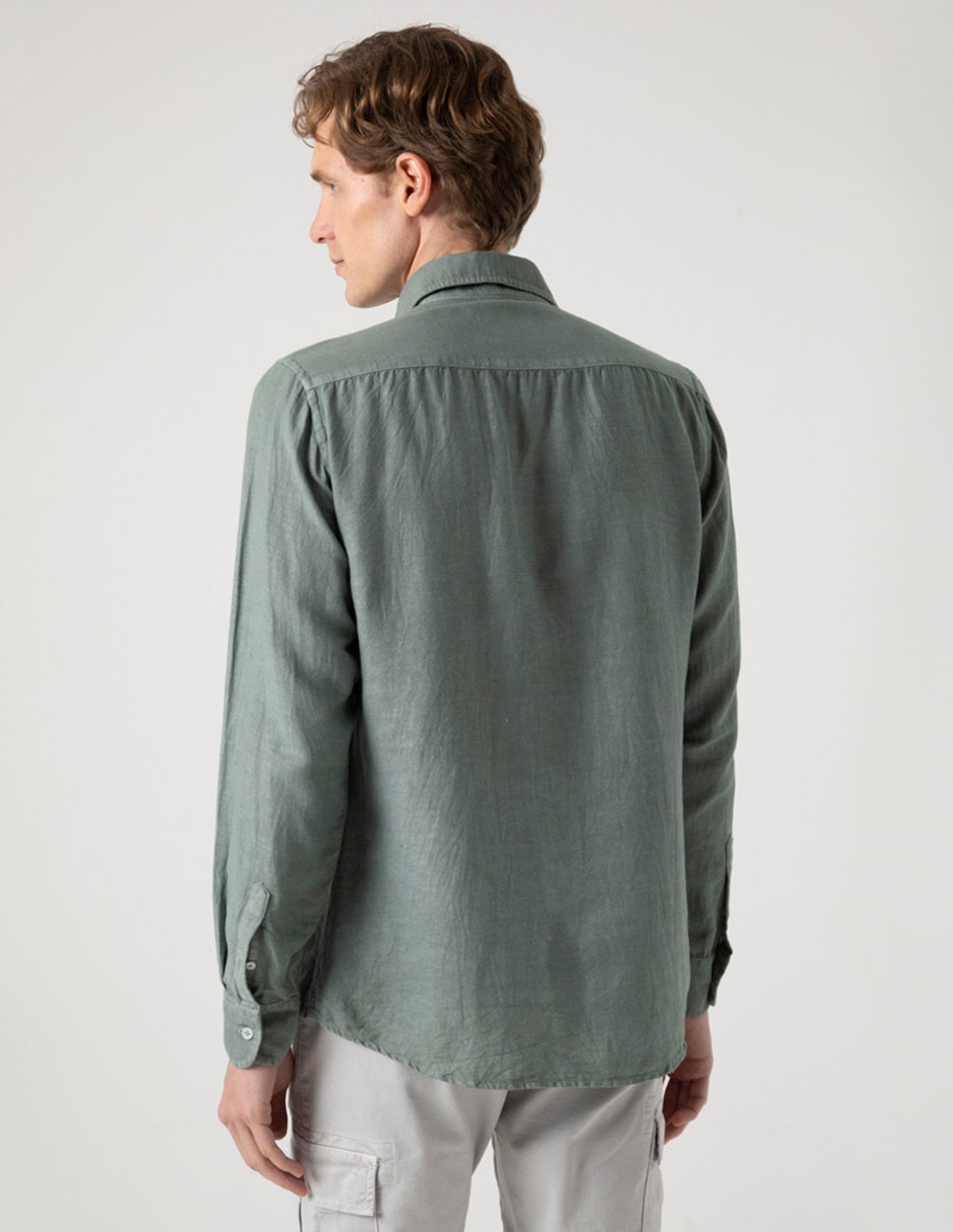 Camisa casual de lino manga larga para hombre 4