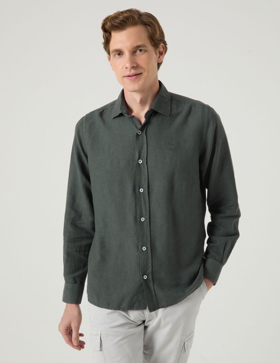 Camisa casual de lino manga larga para hombre