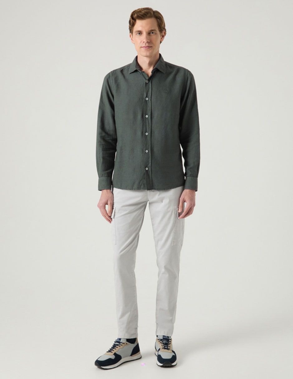 Camisa casual de lino manga larga para hombre 2