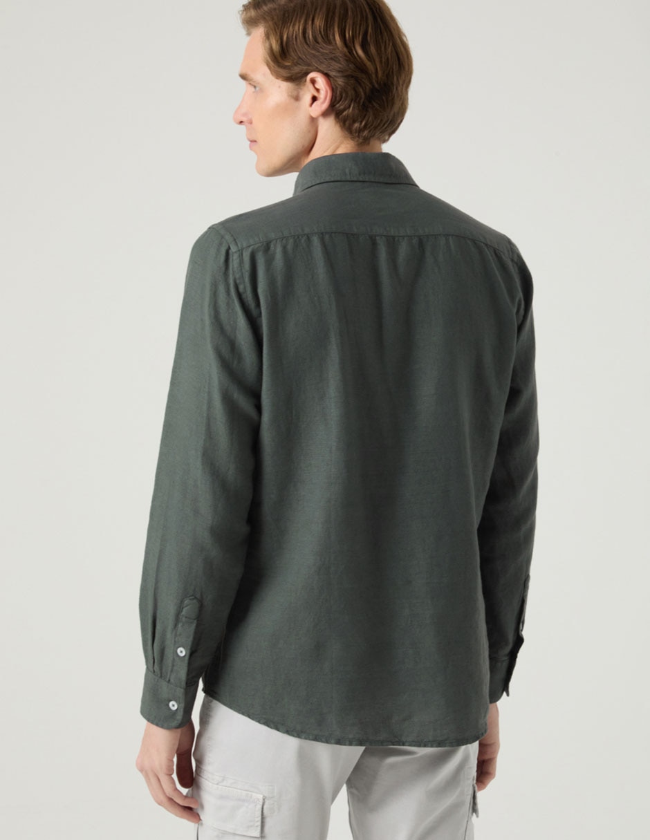 Camisa casual de lino manga larga para hombre 4
