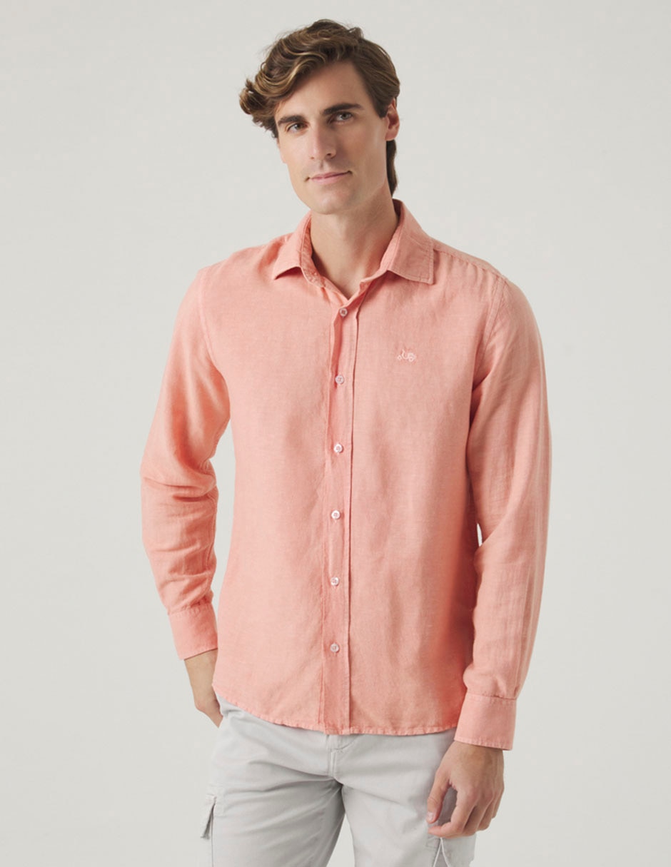 Camisa casual de lino manga larga para hombre 2