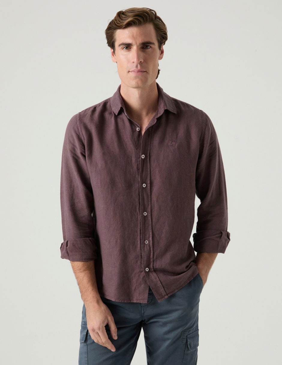 Camisa casual de lino manga larga para hombre Camisa casual de lino manga larga para hombre