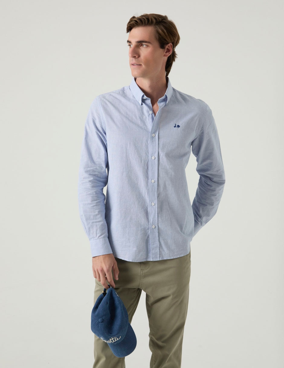 Camisa casual de algodón manga larga para hombre