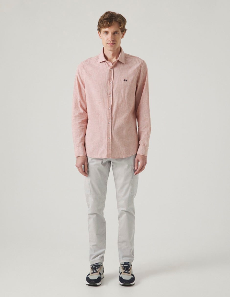 Camisa casual de lino manga larga para hombre