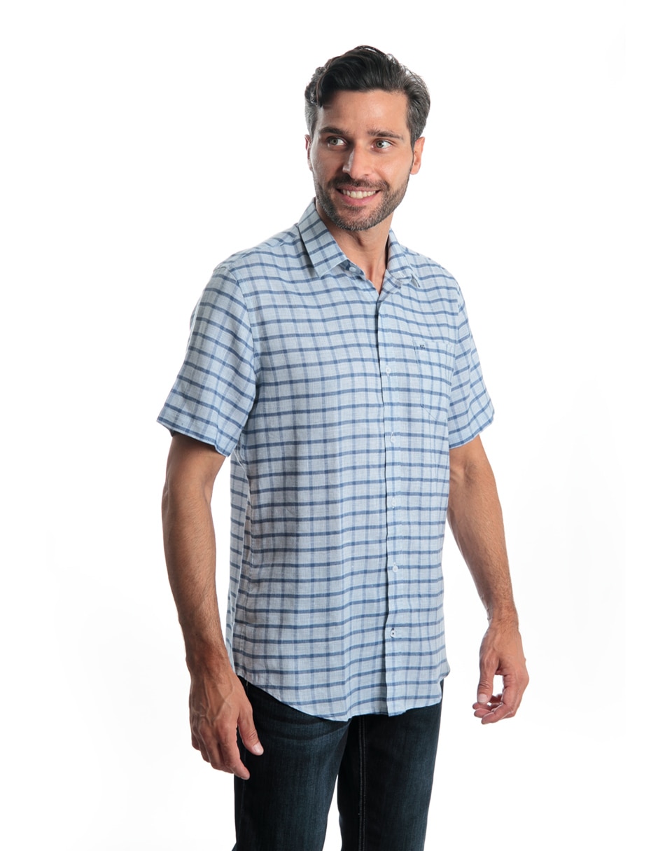 Camisa casual de lino manga corta para hombre 4