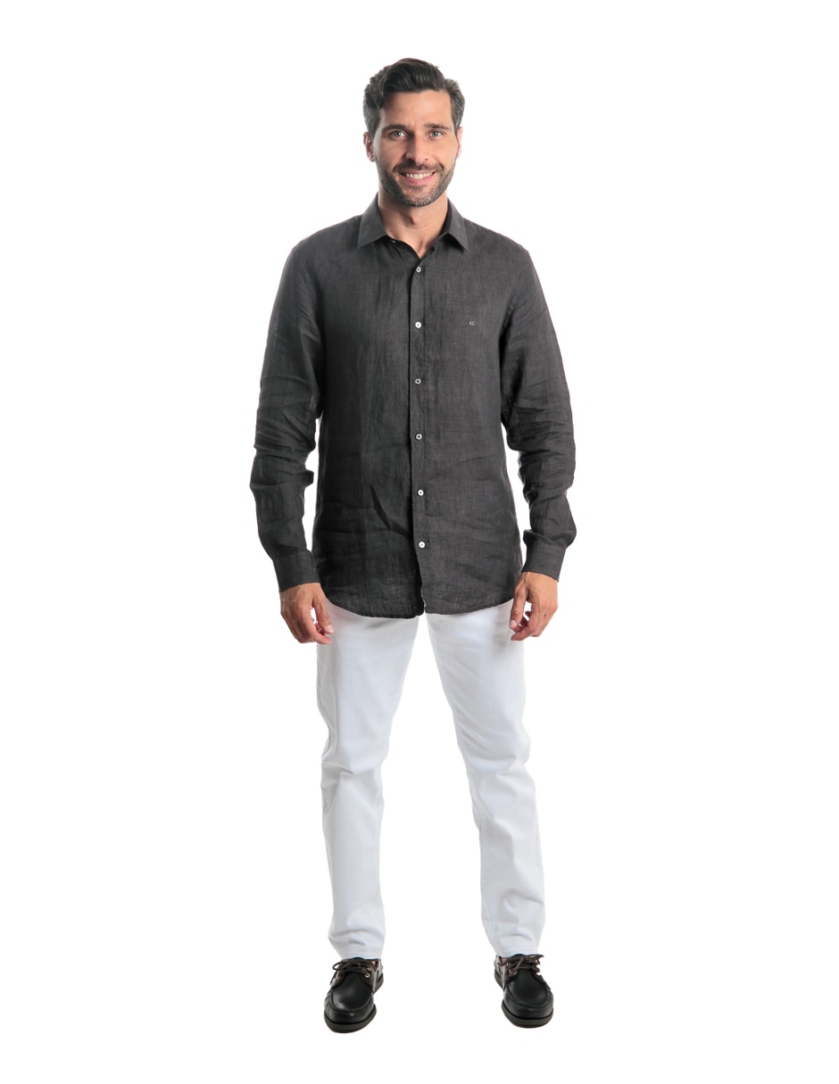 Camisa casual de lino manga larga para hombre 2