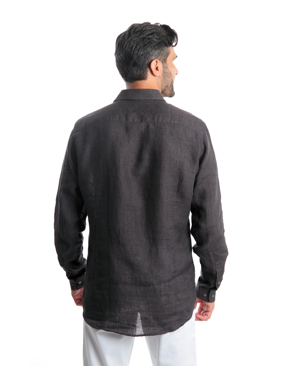 Camisa casual de lino manga larga para hombre 3
