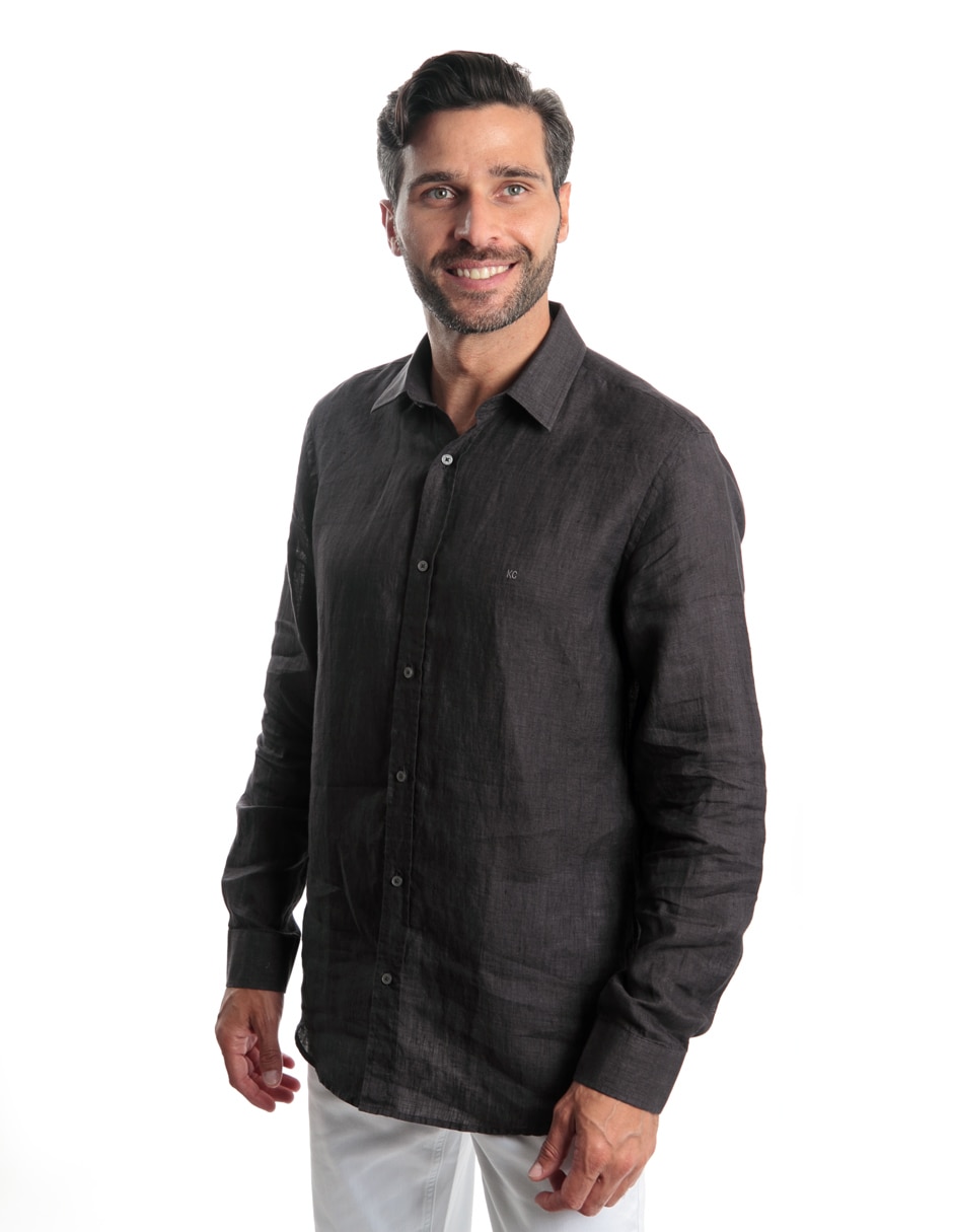 Camisa casual de lino manga larga para hombre 4