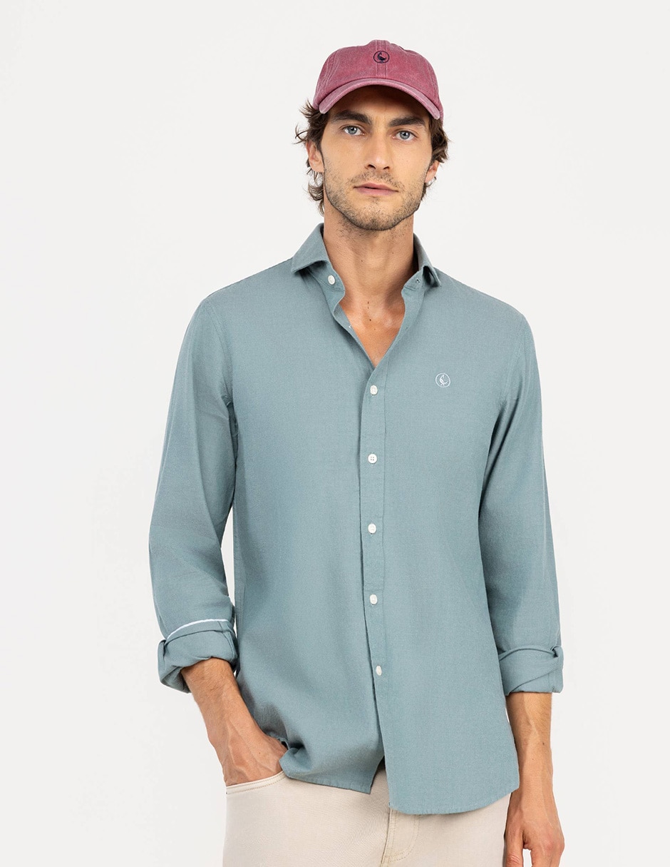Camisa casual de algodón manga larga para hombre